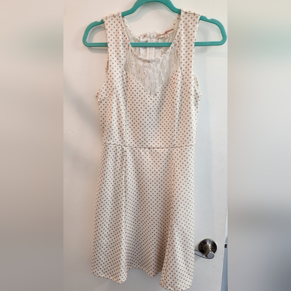 Mini Dress, Off White with Brown/Gold Polka Dots, M